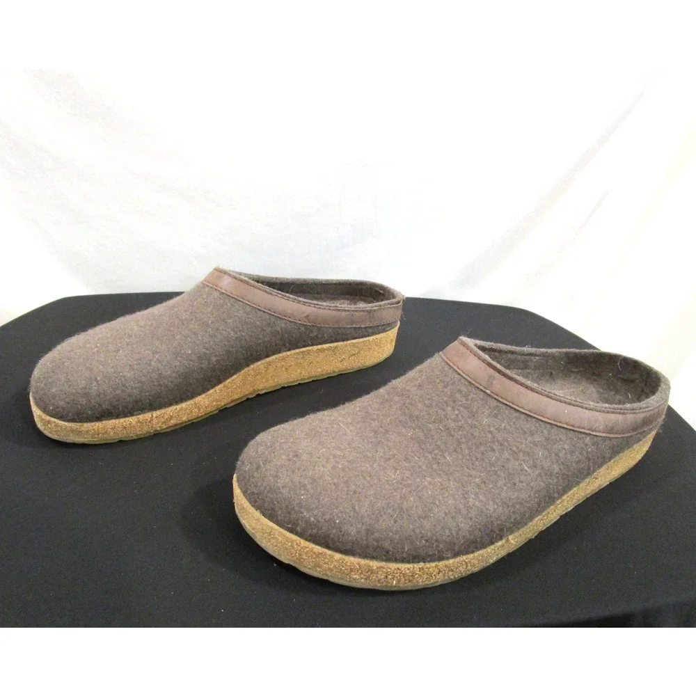 Haflinger Grizzly Brown Wool Leather Cork Footbed Mules Clogs Men 12 US/45 EU